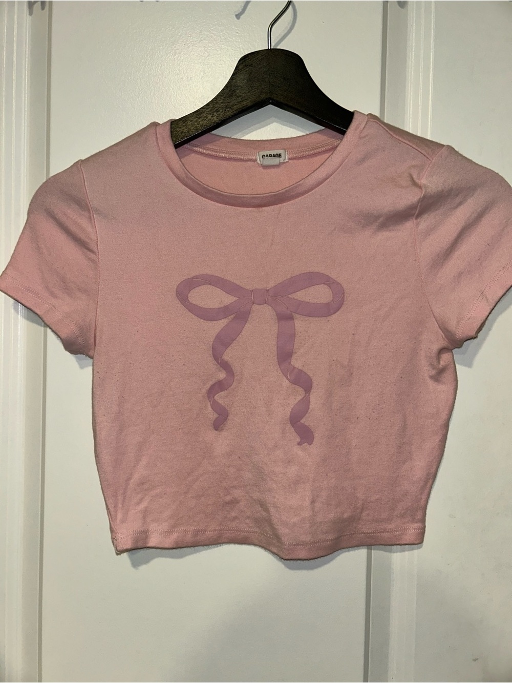 Garage Pink Bow Graphic Crop Tee